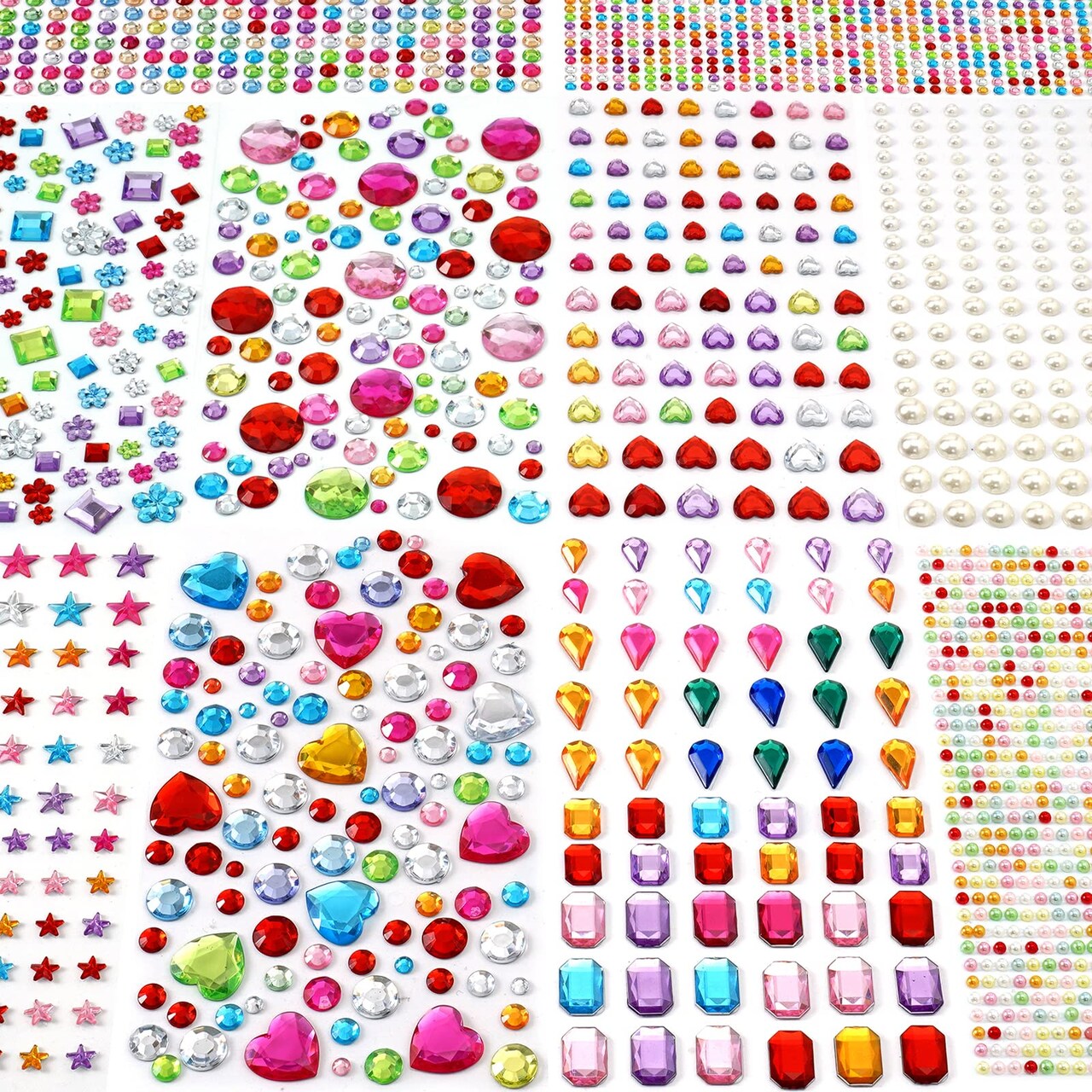 2774pcs Gem Stickers Jewels for Crafts - Self Adhesive Rhinestone Jewel Stickers, Stick on Gems Rhinestones for Crafts, Acrylic Bling Heart Stickers, Craft Supplies for Kids